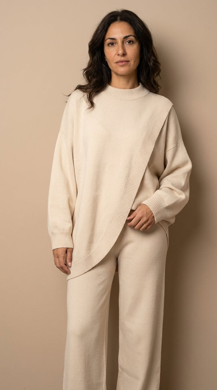 Delia | Completo top asimmetrico e pantalone a vita alta