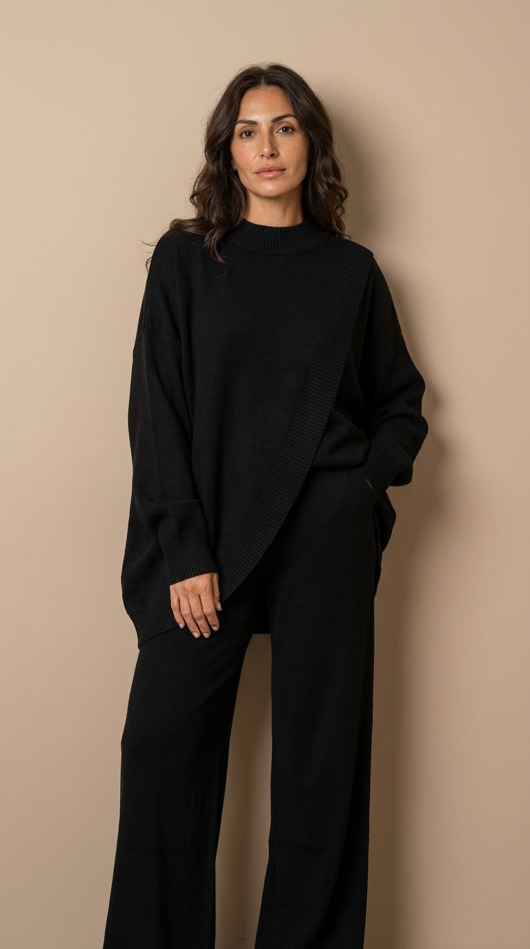 Delia | Completo top asimmetrico e pantalone a vita alta