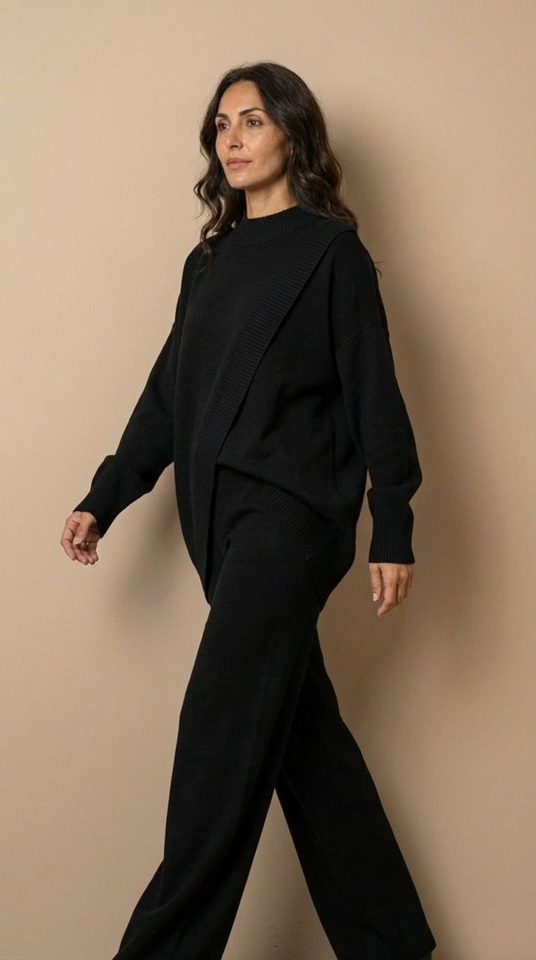Delia | Completo top asimmetrico e pantalone a vita alta