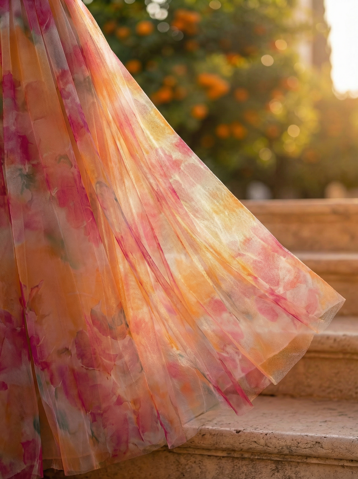 Angelica | Abito lungo floreale in tulle