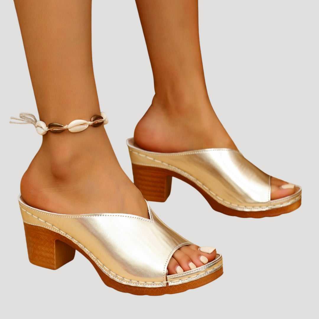 Ida mules donna con tacco largo e punta aperta, foto 2