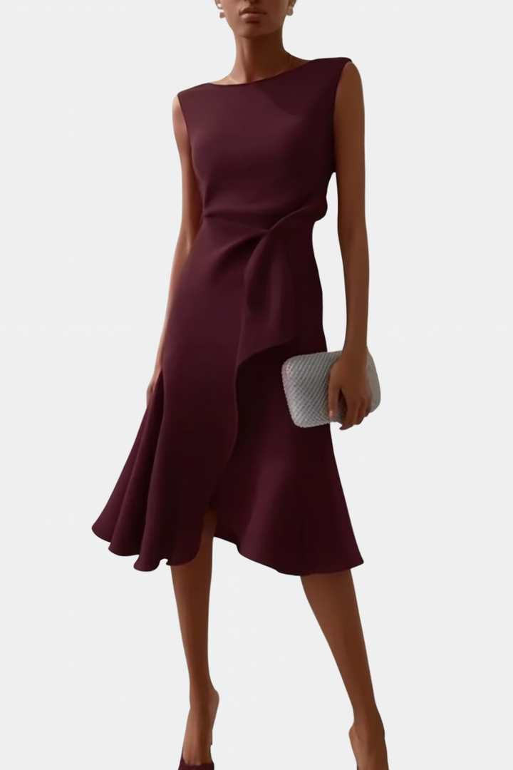 Cosima | Abito midi drappeggiato con orlo asimmetrico