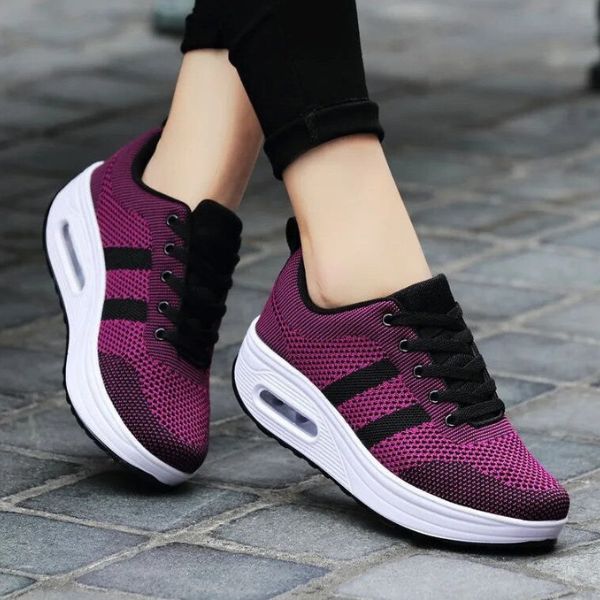 Irmgarda sneakers donna in maglia con lacci e suola alta, foto 2