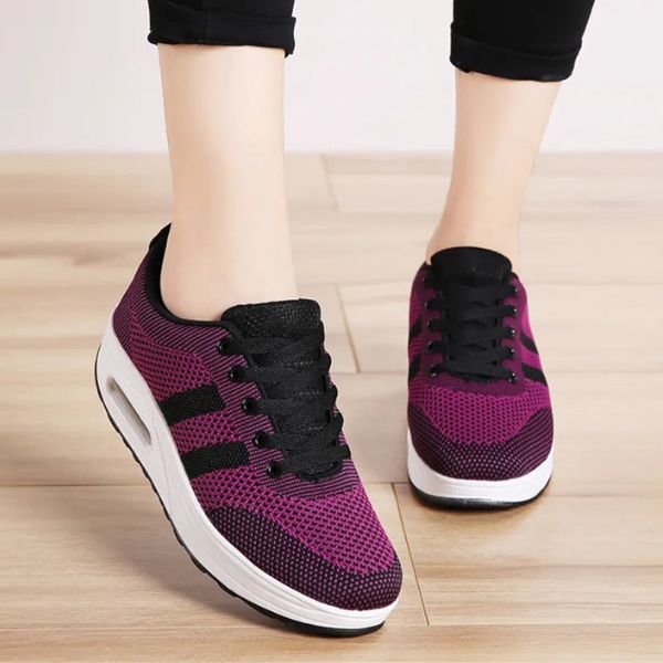 Irmgarda sneakers donna in maglia con lacci e suola alta, foto 8