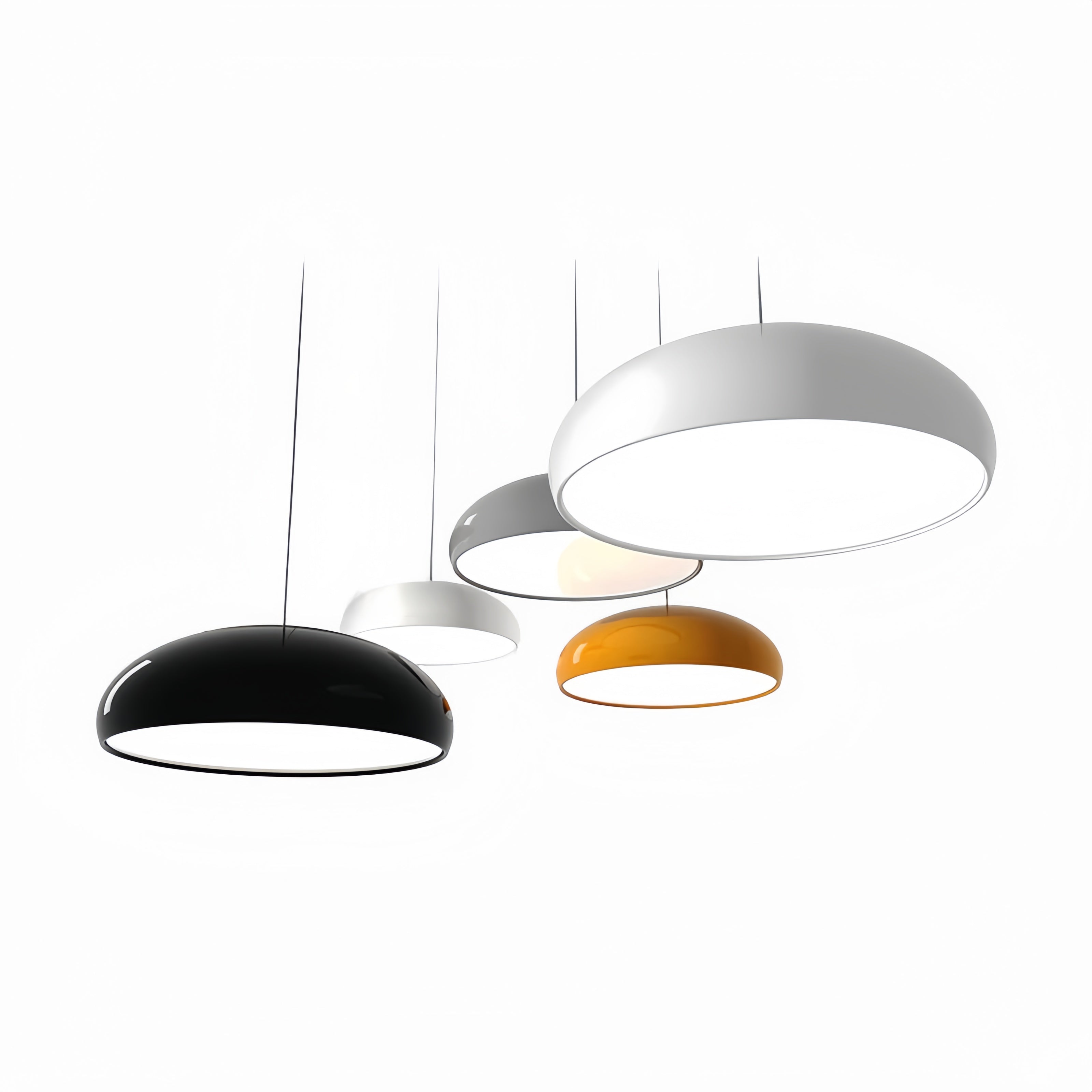 Lampada a sospensione a cupola curva in metallo, nero bianco arancione rosso vino