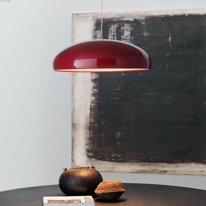 Lampada a sospensione a cupola curva in metallo, nero bianco arancione rosso vino