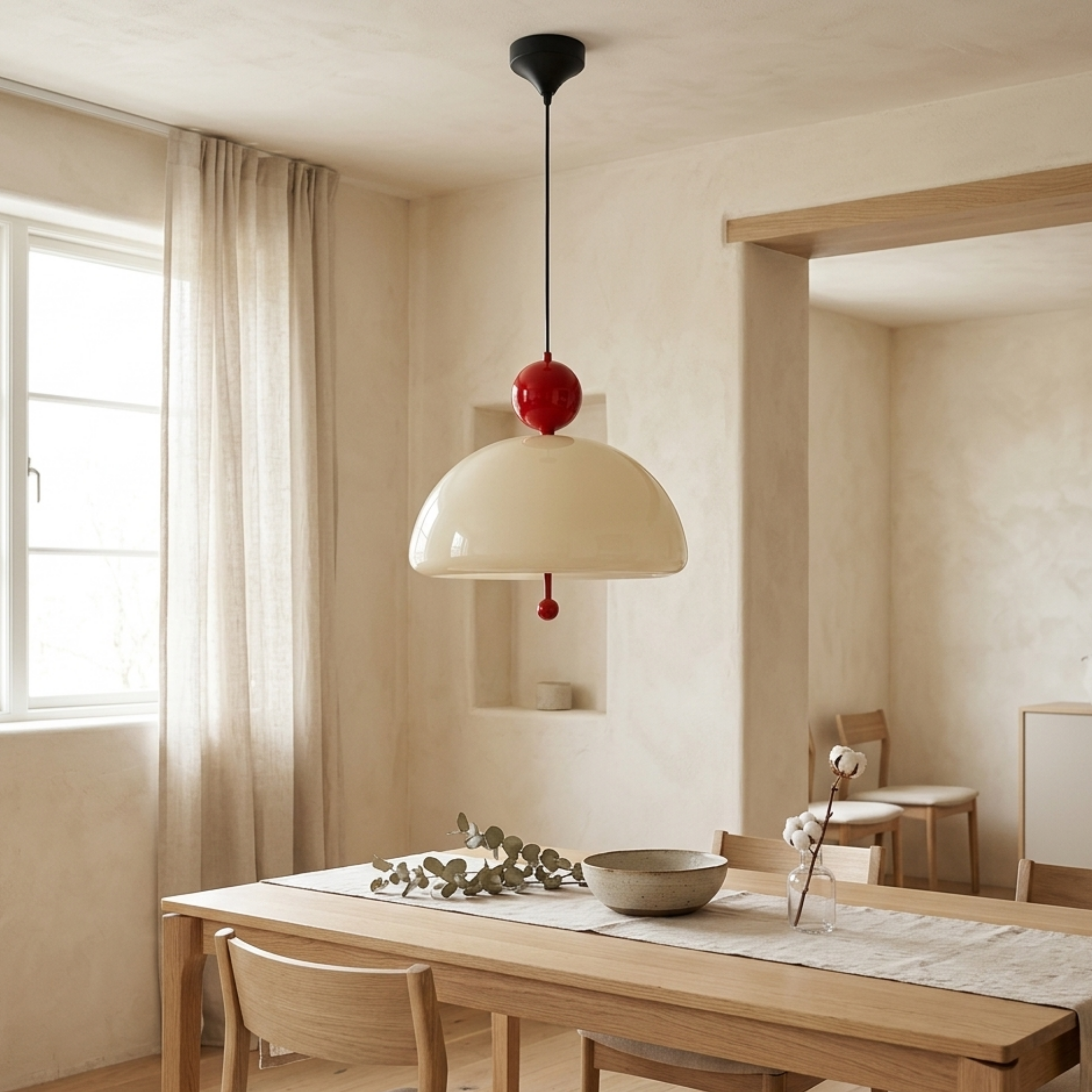Lampada a sospensione a cupola in vetro beige con dettagli cromati
