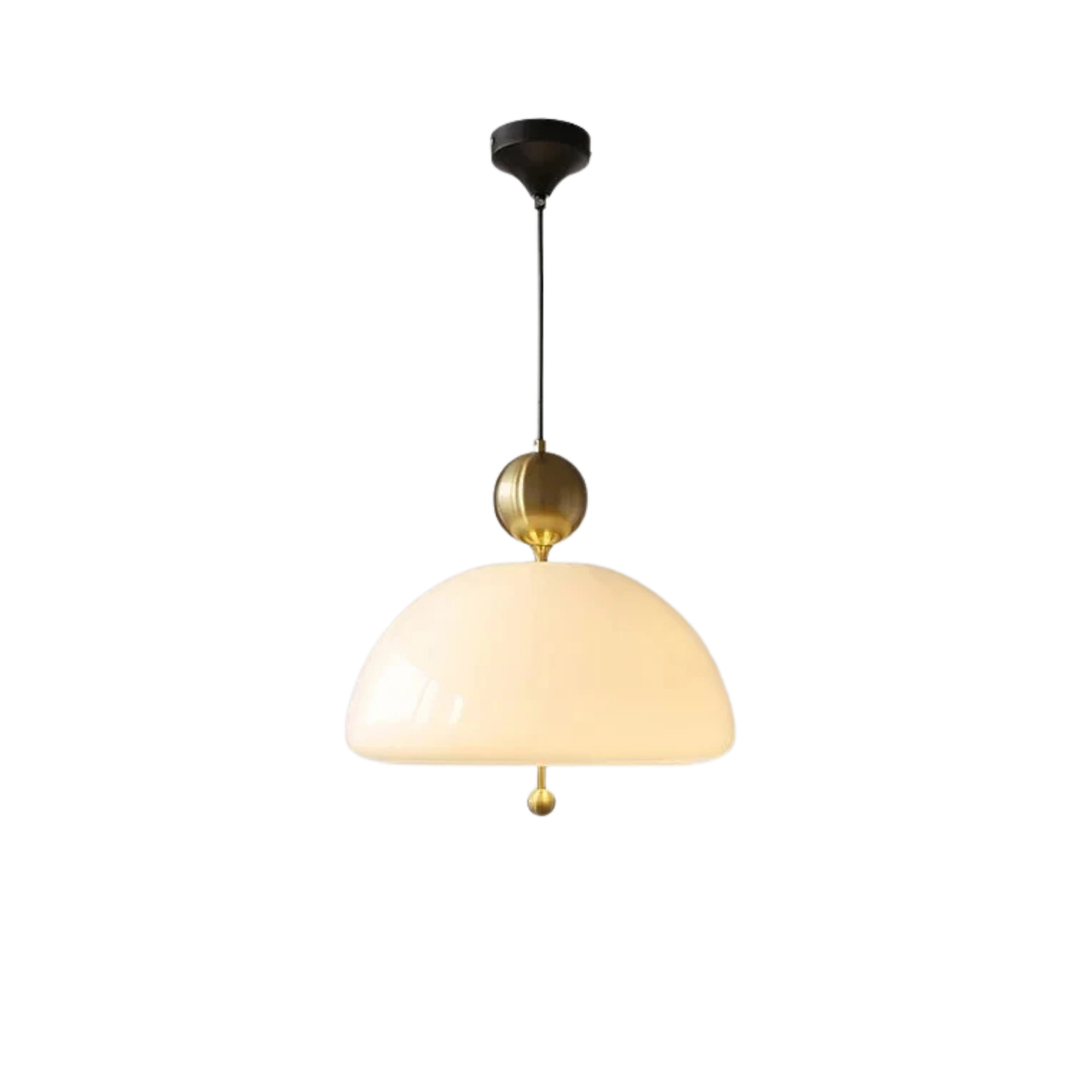 Lampada a sospensione a cupola in vetro beige con dettagli cromati