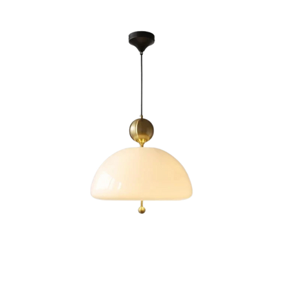 Lampada a sospensione a cupola in vetro beige con dettagli cromati