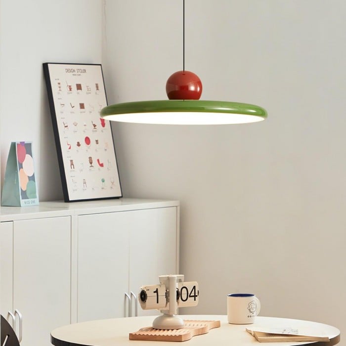 Lampada a sospensione a disco in vetro colorato stile Bauhaus