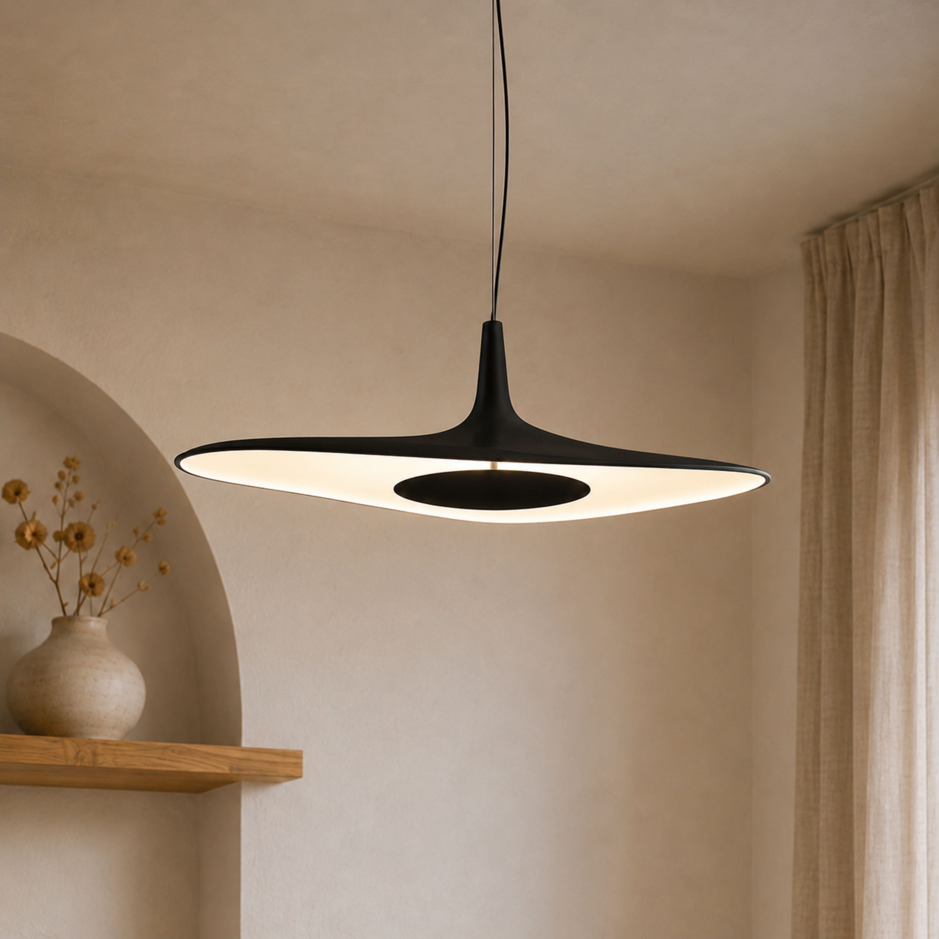 Lampada a sospensione a disco irregolare ondulato, moderna e minimalista