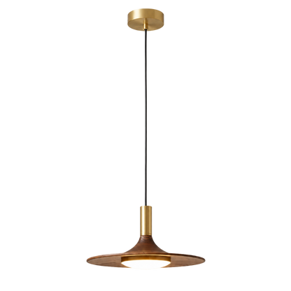 Lampada a sospensione a disco volante effetto legno noce mid century