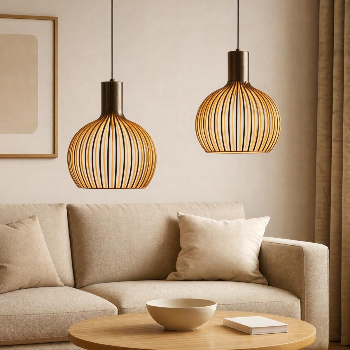 Lampada a sospensione a gabbia aperta in legno