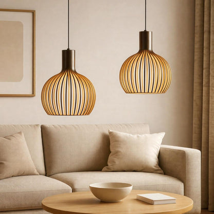 Lampada a sospensione a gabbia aperta in legno