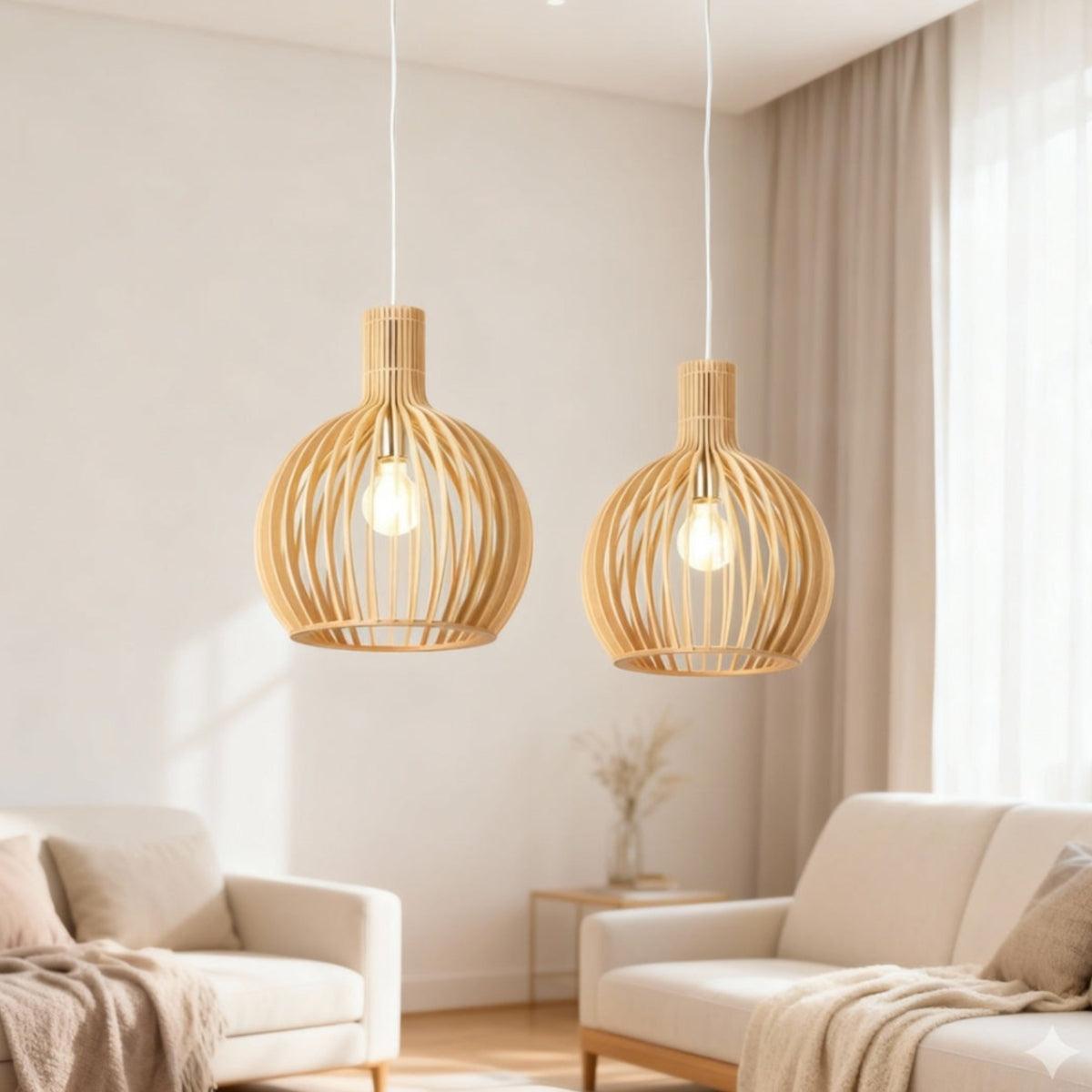 Lampada a sospensione a gabbia aperta in legno