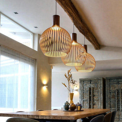 Lampada a sospensione a gabbia aperta in legno