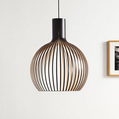 Lampada a sospensione a gabbia aperta in legno