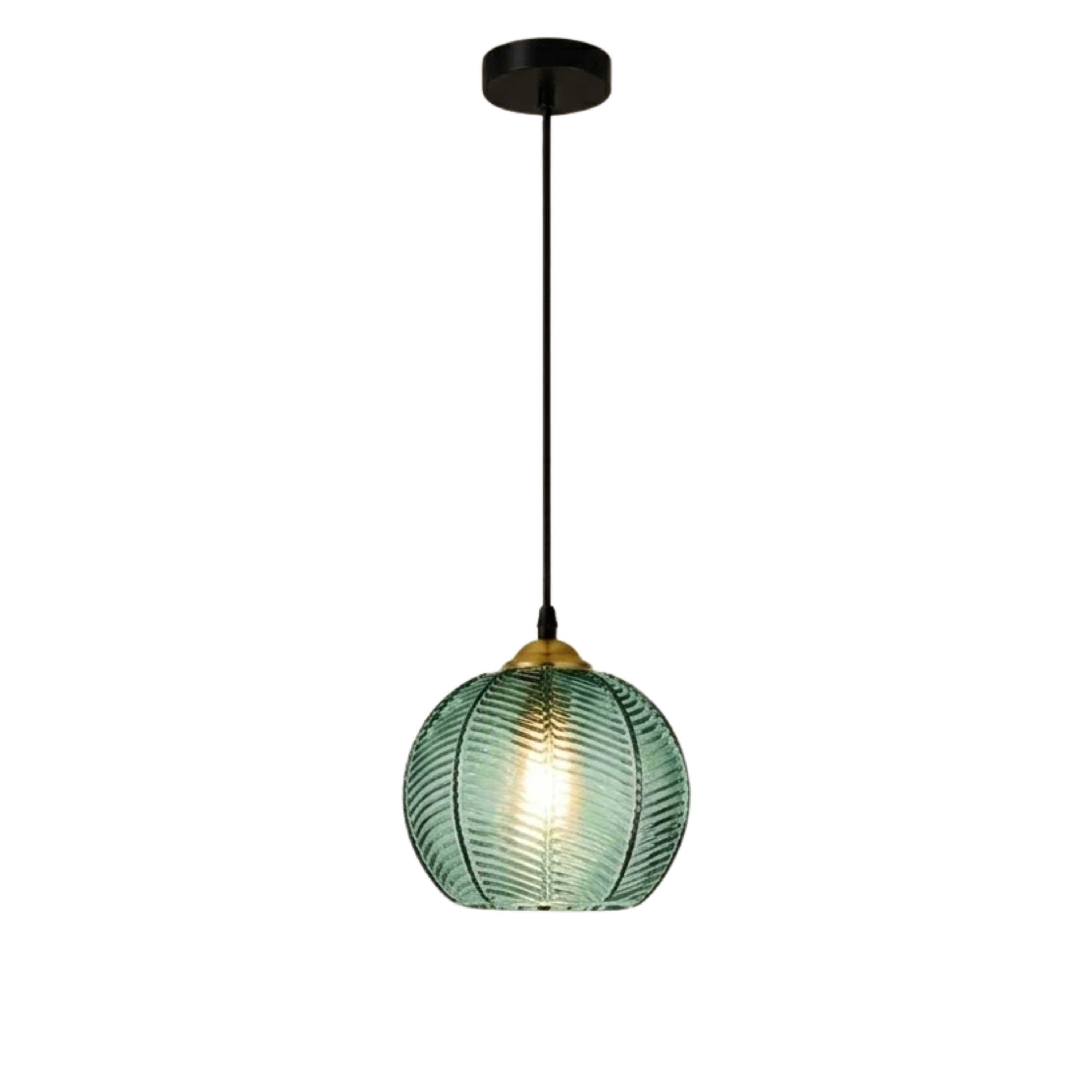 Lampada a sospensione a globo in vetro rigato colorato ambra, verde o grigio fumo