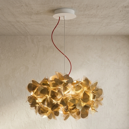 Lampada a sospensione a grappolo con petali di fiore, bianco o oro