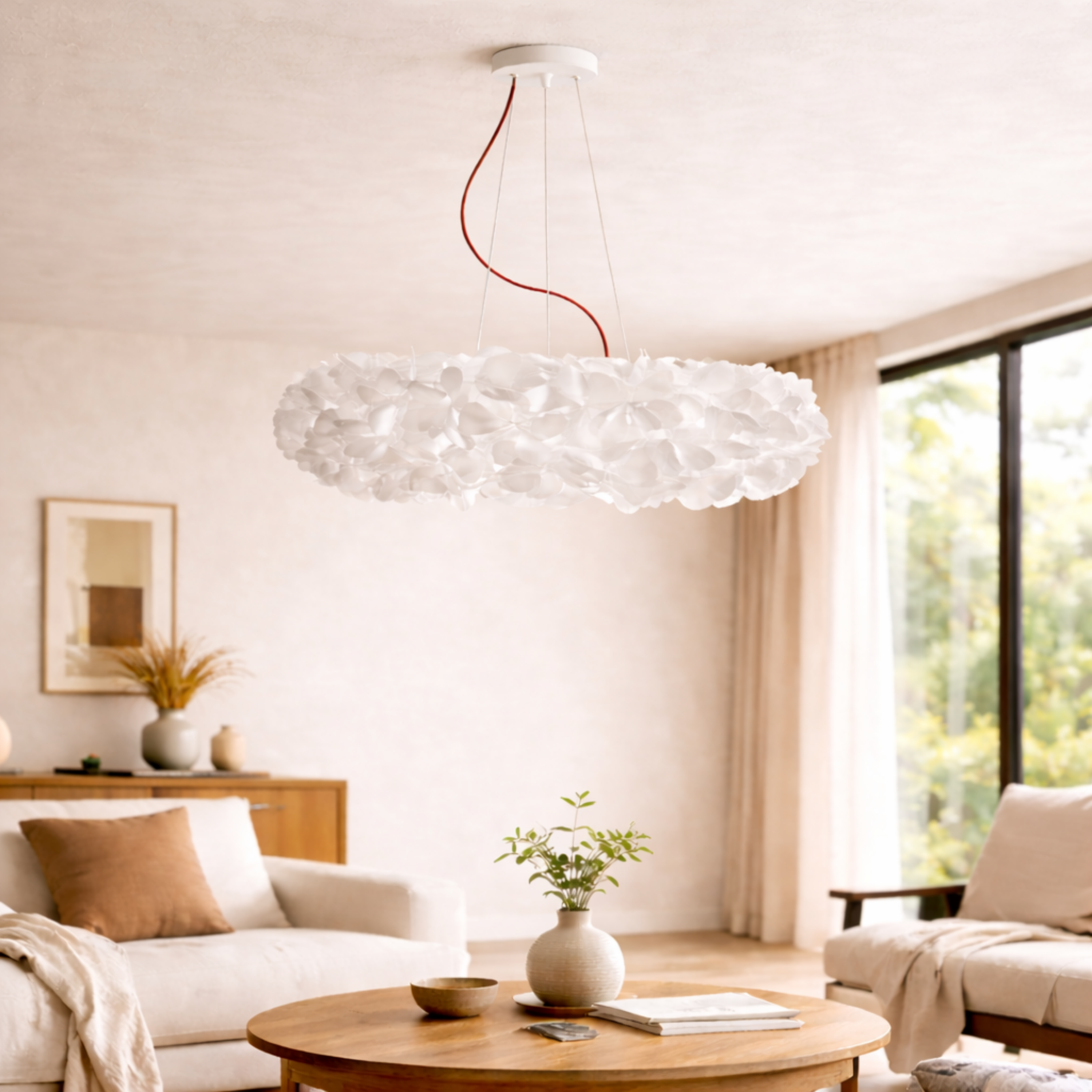 Lampada a sospensione a grappolo con petali di fiore, bianco o oro