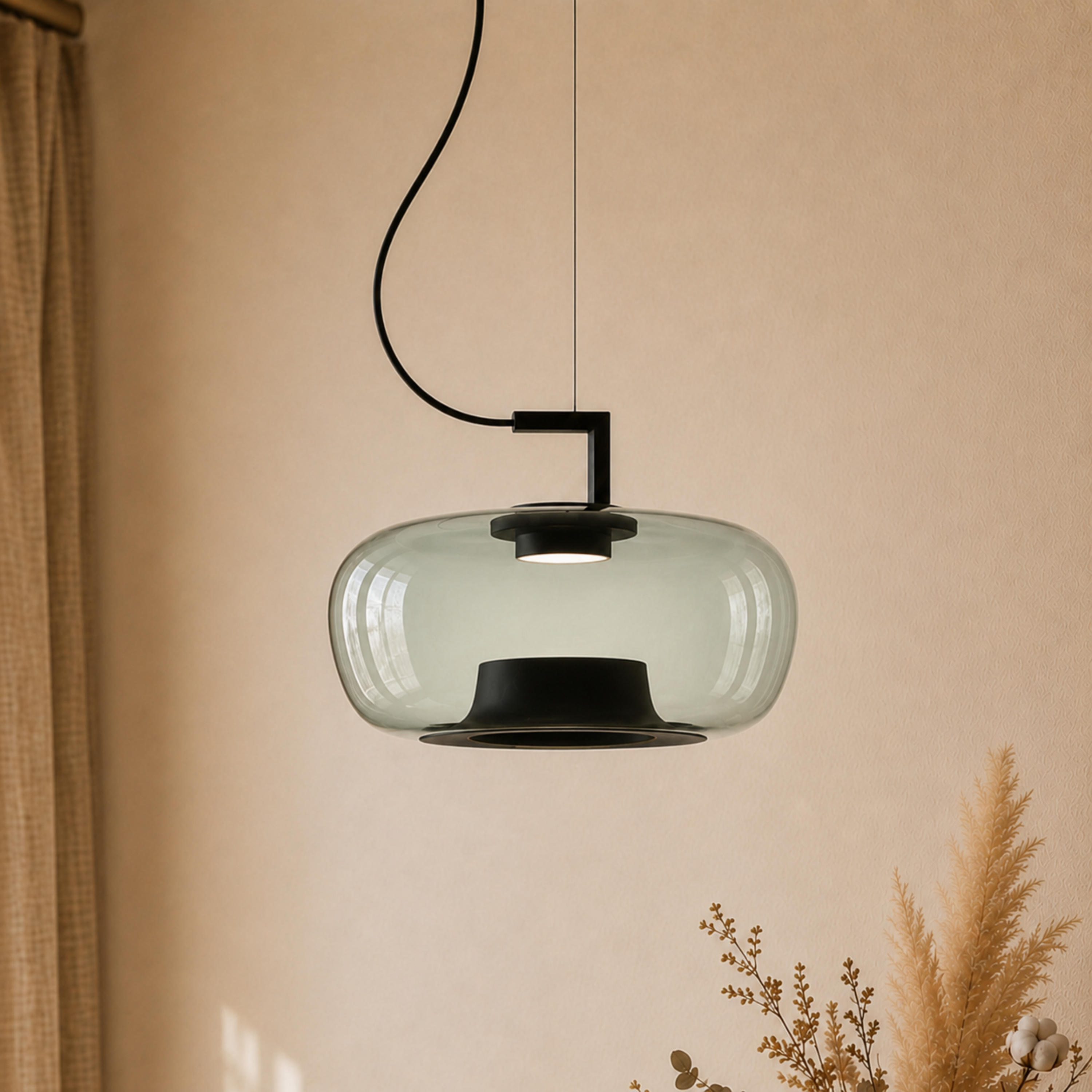 Lampada a sospensione a lanterna in vetro colorato ambra