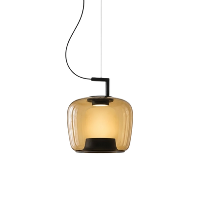 Lampada a sospensione a lanterna in vetro colorato ambra