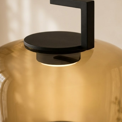 Lampada a sospensione a lanterna in vetro colorato ambra