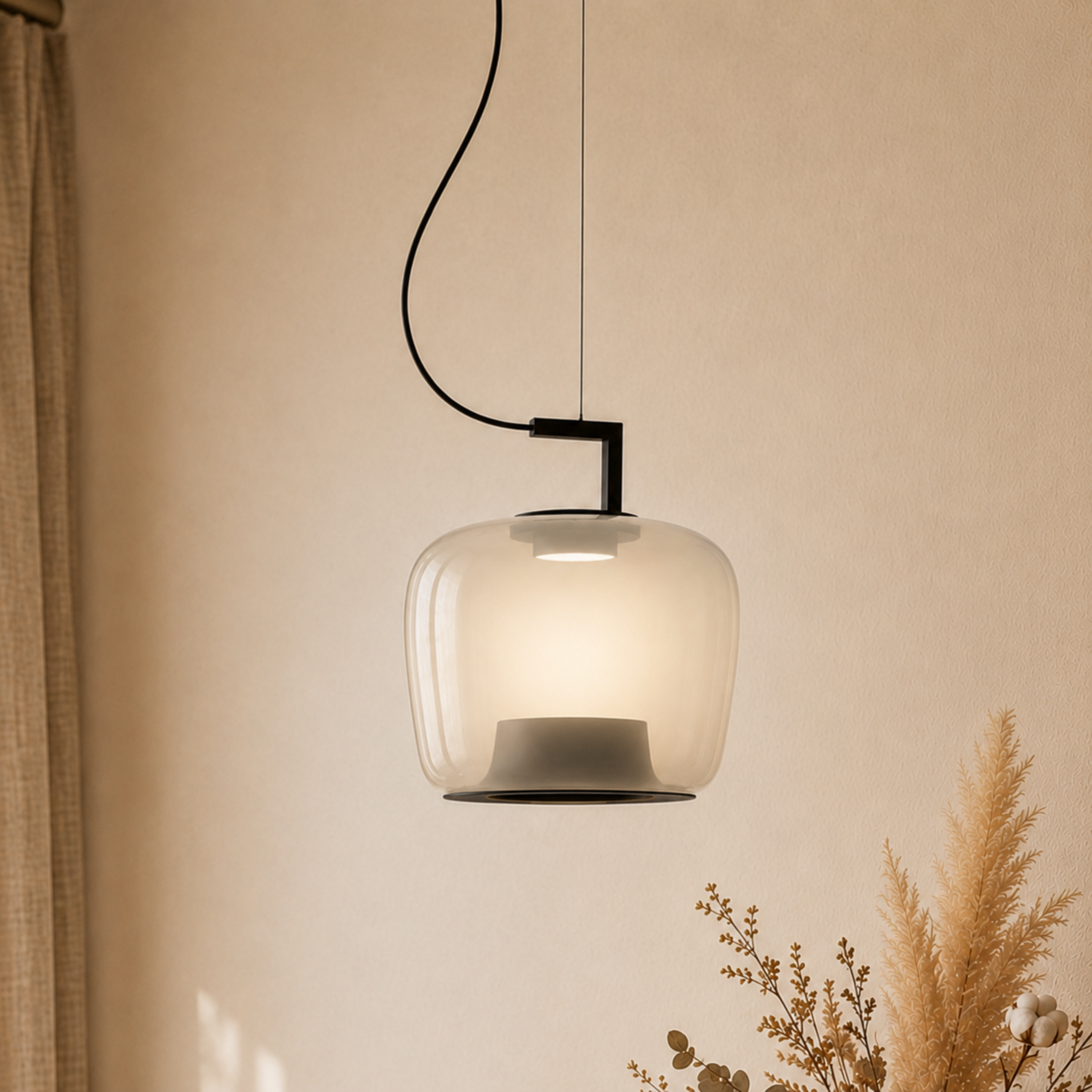 Lampada a sospensione a lanterna in vetro colorato ambra