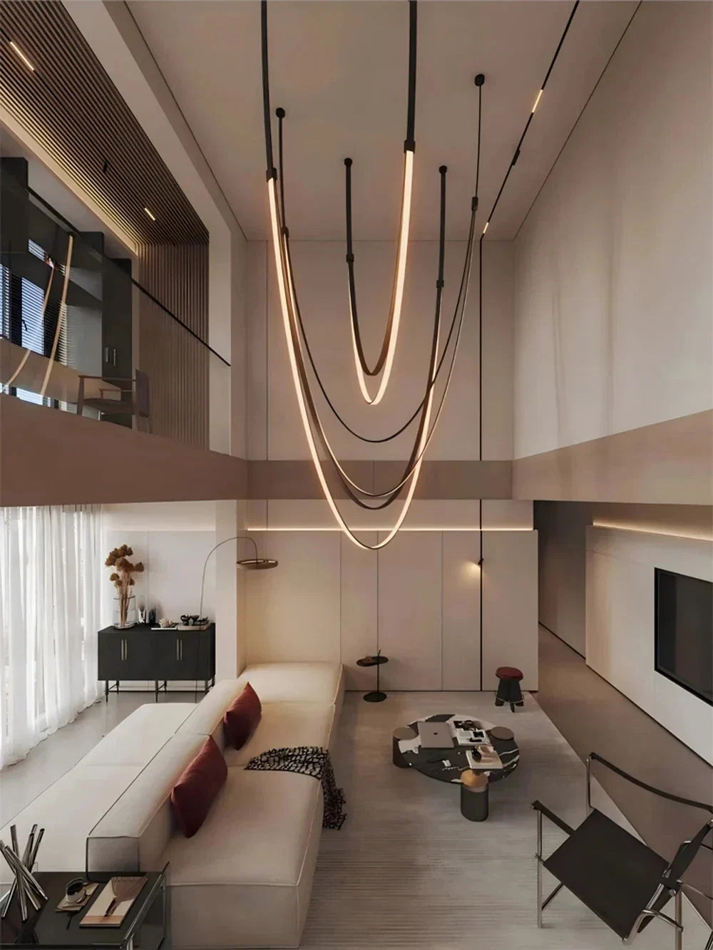 Lampada a sospensione Beza in pelle con LED dimmerabile, design moderno scultoreo