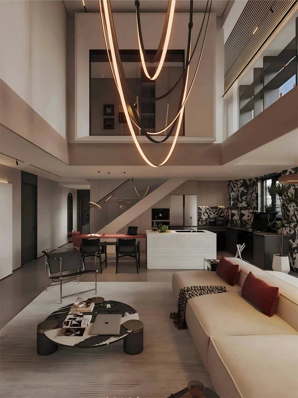 Lampada a sospensione Beza in pelle con LED dimmerabile, design moderno scultoreo