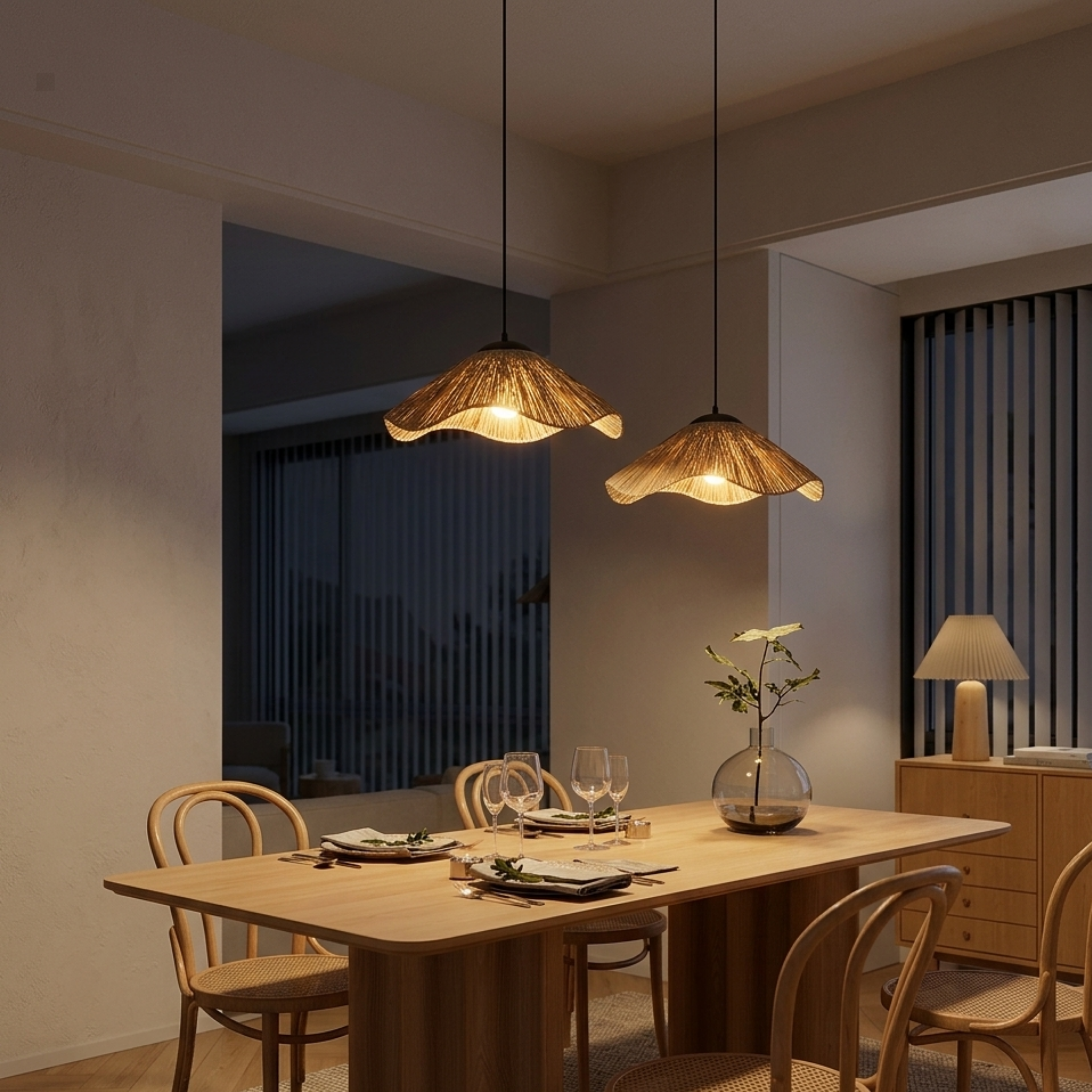 Lampada a sospensione boho in erba intrecciata naturale a forma di cappello di paglia