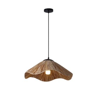 Lampada a sospensione boho in erba intrecciata naturale a forma di cappello di paglia