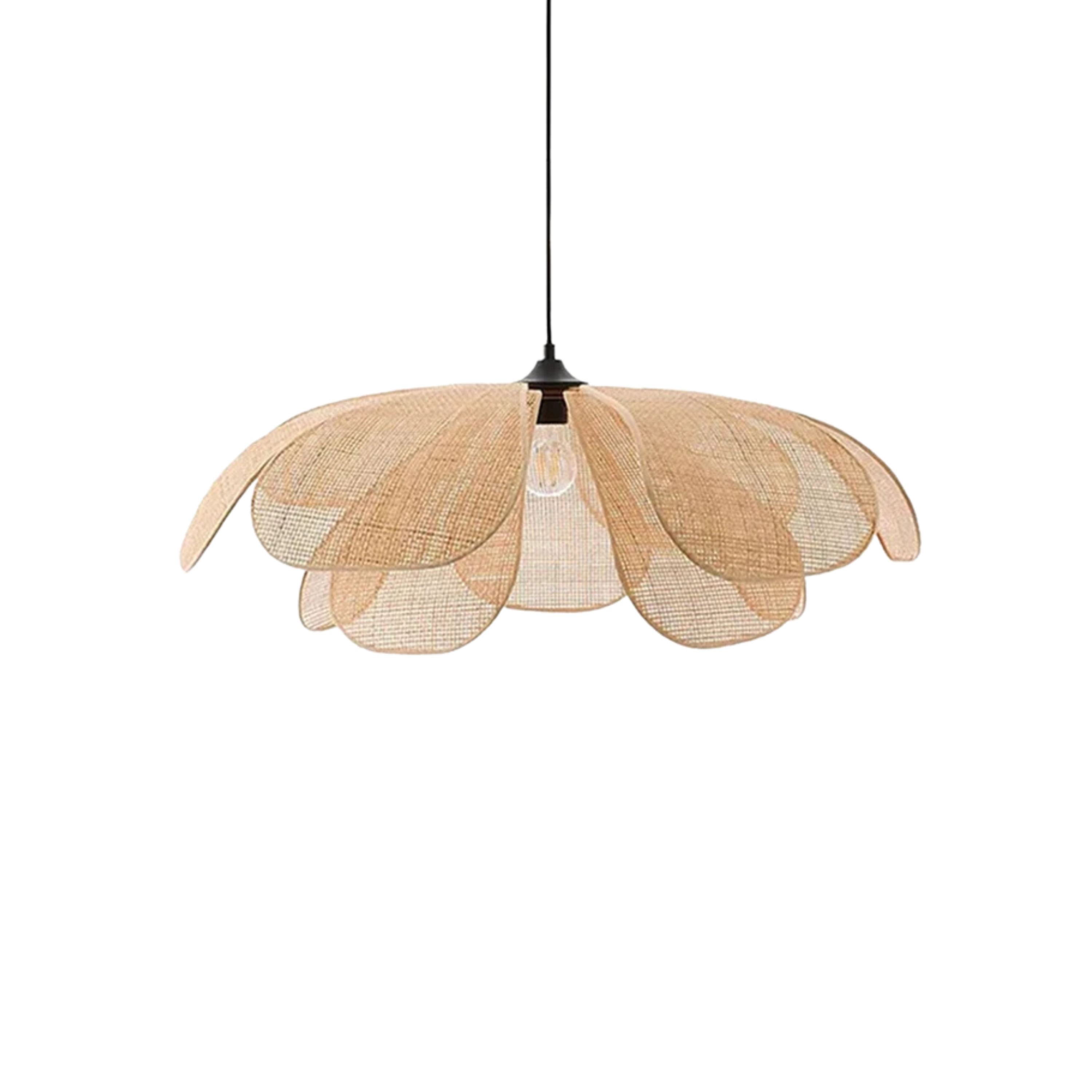 Lampada a sospensione boho in rattan intrecciato a petali di fiore