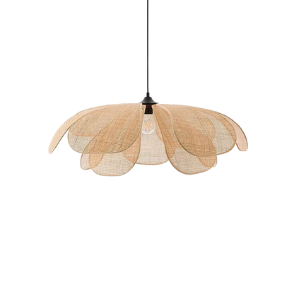 Lampada a sospensione boho in rattan intrecciato a petali di fiore