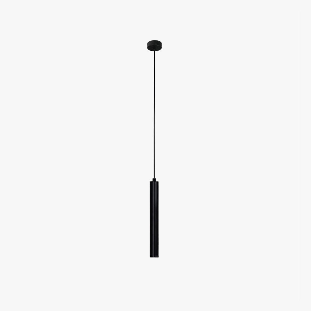 Lampada a sospensione cilindrica sottile in metallo nero, LED moderna e minimalista