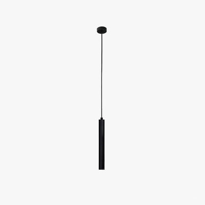Lampada a sospensione cilindrica sottile in metallo nero, LED moderna e minimalista