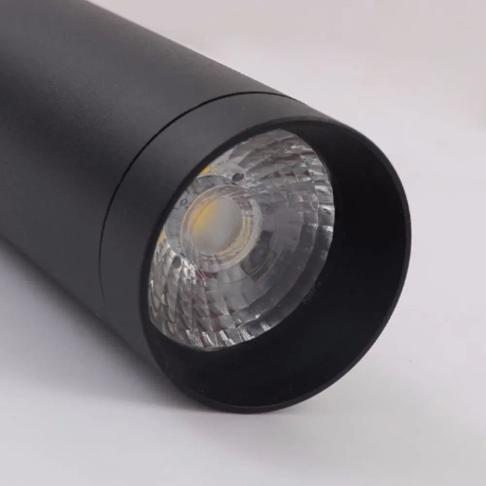 Lampada a sospensione cilindrica sottile in metallo nero, LED moderna e minimalista