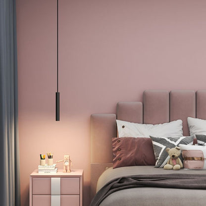 Lampada a sospensione cilindrica sottile in metallo nero, LED moderna e minimalista