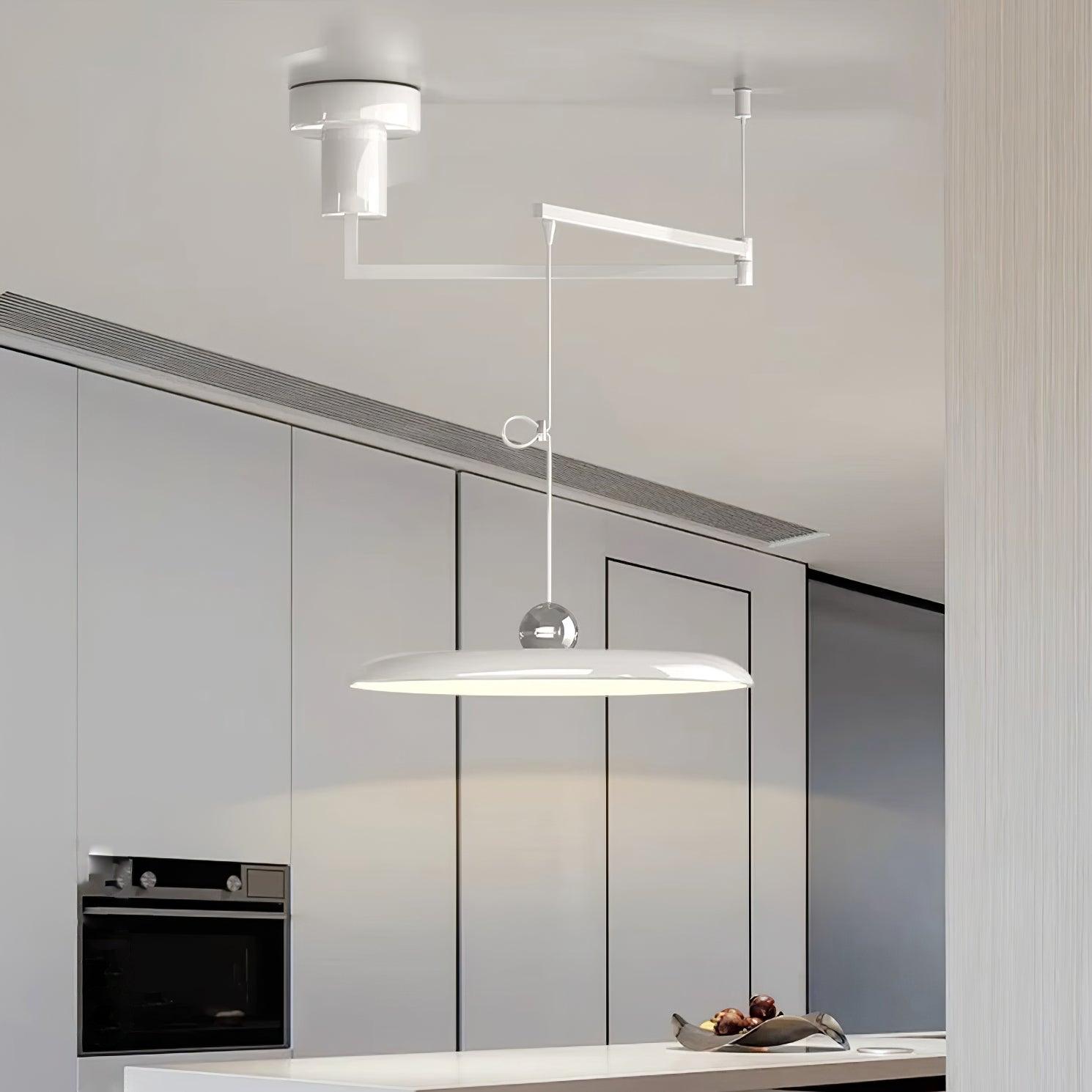 Lampada a sospensione con braccio regolabile e paralume a disco in metallo, LED integrato dimmerabile