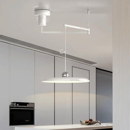 Lampada a sospensione con braccio regolabile e paralume a disco in metallo, LED integrato dimmerabile