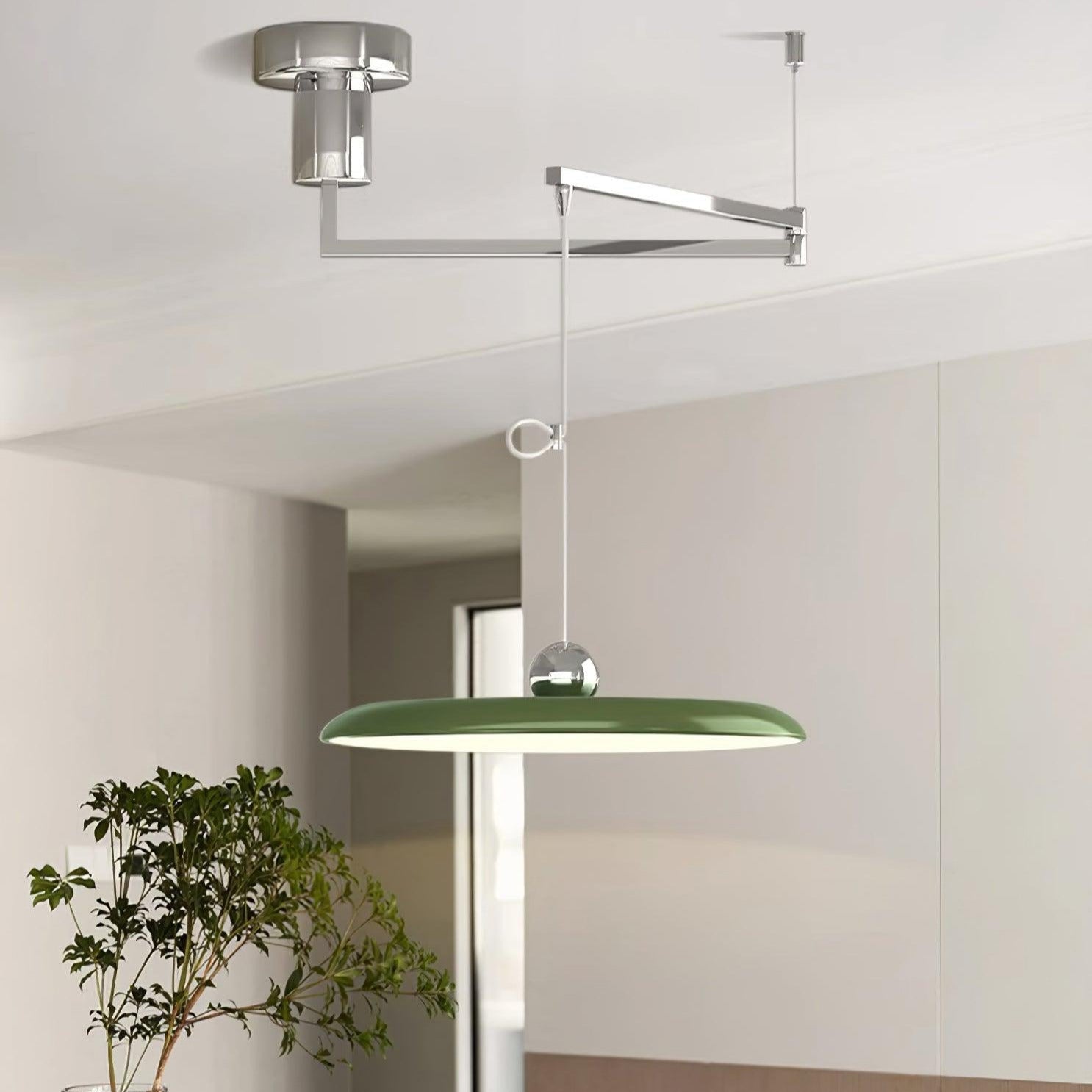 Lampada a sospensione con braccio regolabile e paralume a disco in metallo, LED integrato dimmerabile
