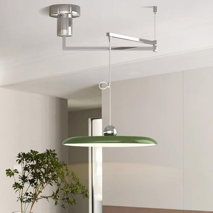 Lampada a sospensione con braccio regolabile e paralume a disco in metallo, LED integrato dimmerabile