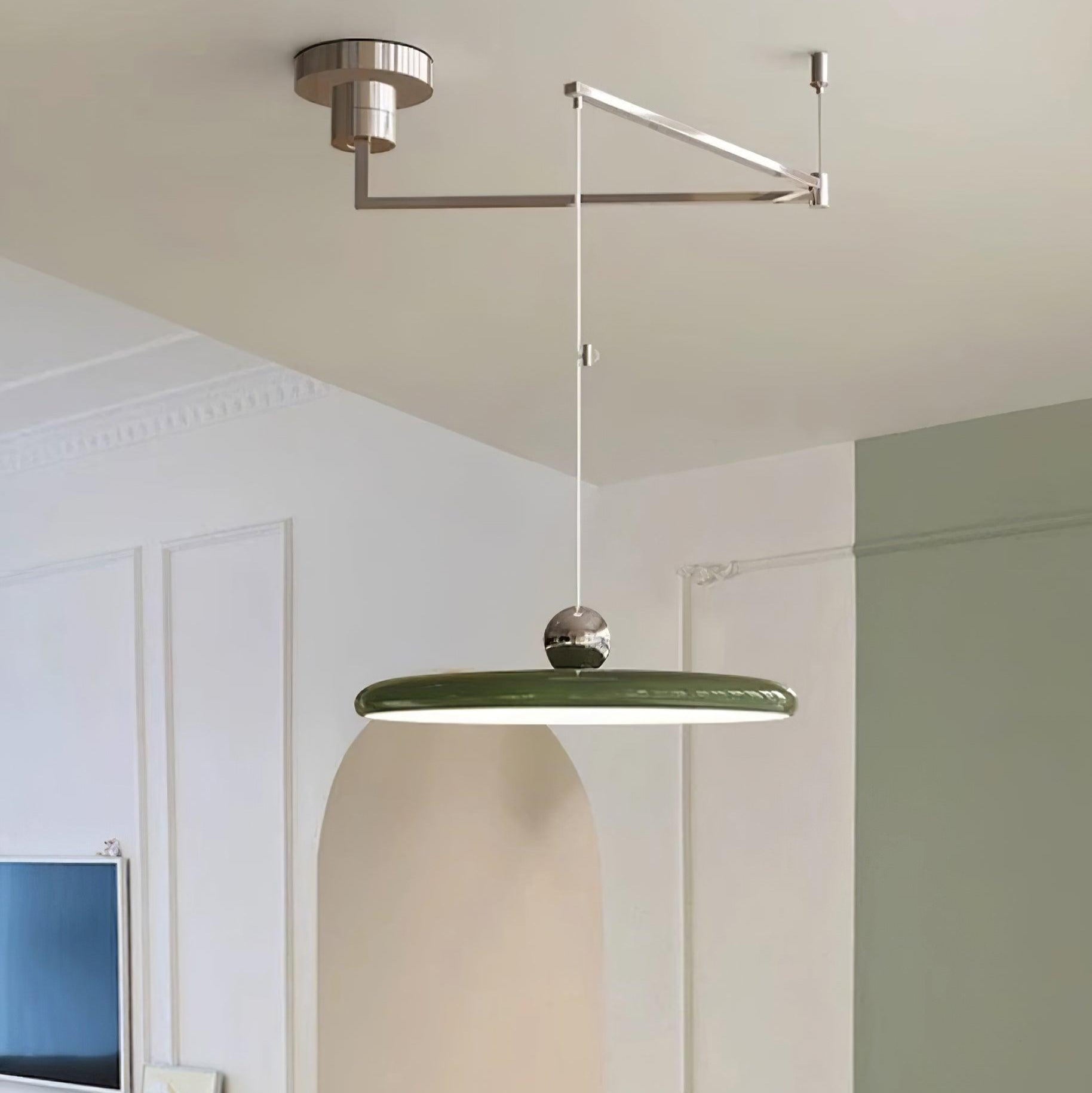 Lampada a sospensione con braccio regolabile e paralume a disco in metallo, LED integrato dimmerabile