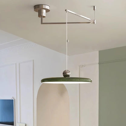 Lampada a sospensione con braccio regolabile e paralume a disco in metallo, LED integrato dimmerabile