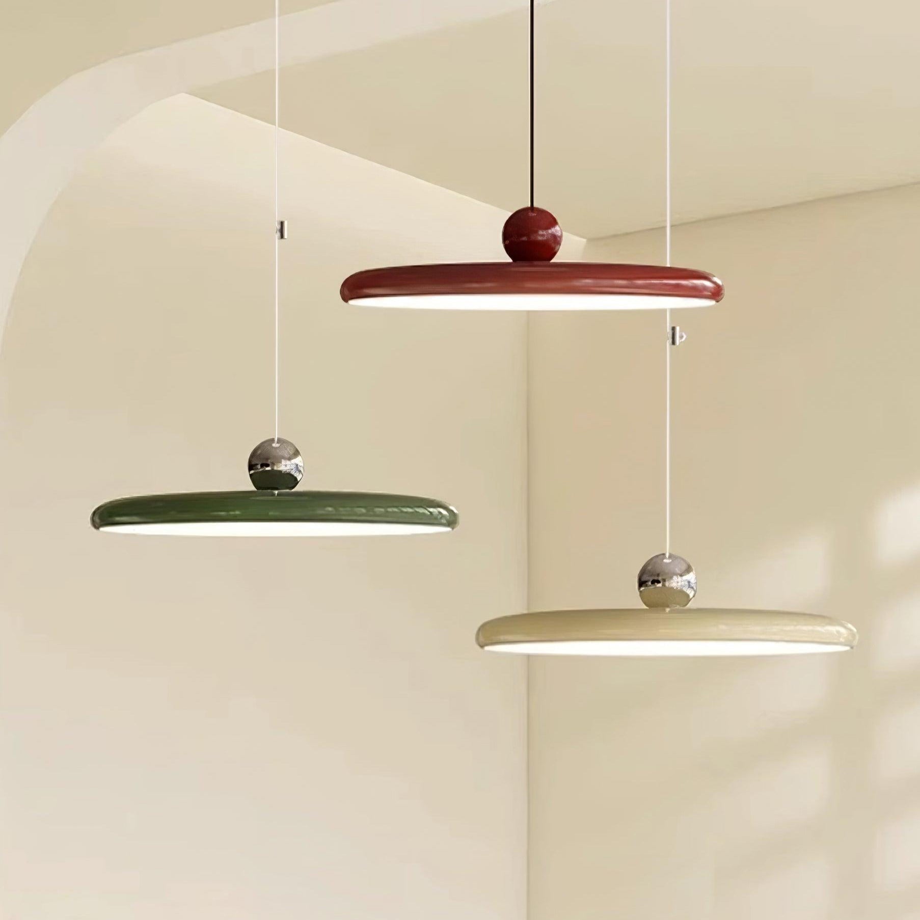 Lampada a sospensione con braccio regolabile e paralume a disco in metallo, LED integrato dimmerabile
