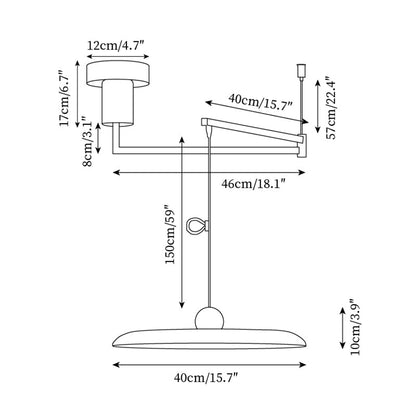 Lampada a sospensione con braccio regolabile e paralume a disco in metallo, LED integrato dimmerabile