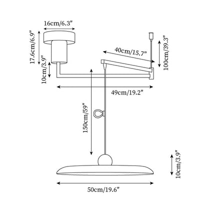 Lampada a sospensione con braccio regolabile e paralume a disco in metallo, LED integrato dimmerabile