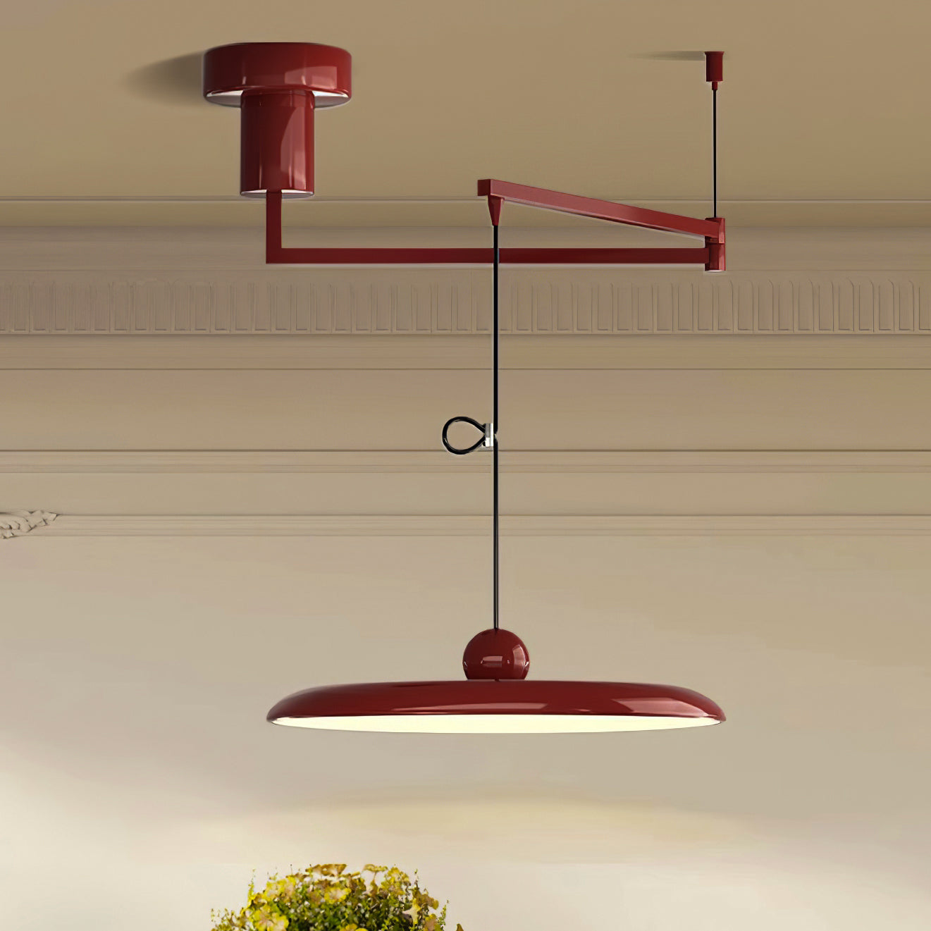 Lampada a sospensione con braccio regolabile e paralume a disco in metallo, LED integrato dimmerabile