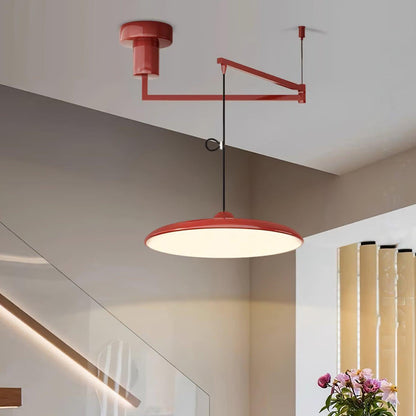 Lampada a sospensione con braccio regolabile e paralume a disco in metallo, LED integrato dimmerabile