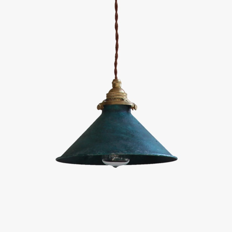 Lampada a sospensione conica vintage rustica con paralume in metallo anticato